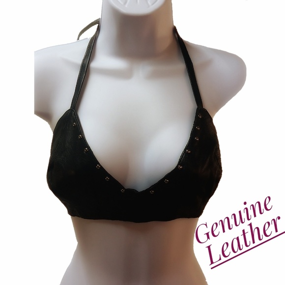 Unlisted Tops - Genuine Leather Bikini Top Studded Black NWOT